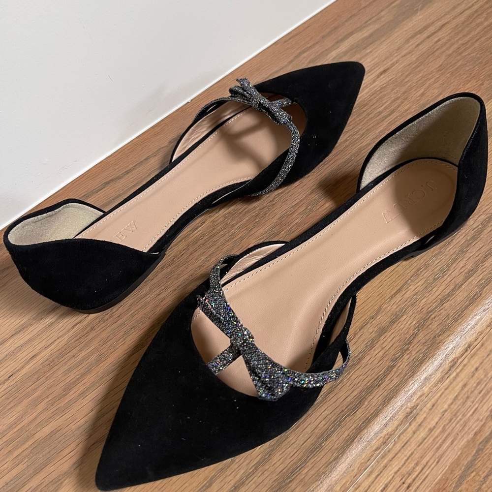 J. Crew Suede Flat w/ glitter Bow